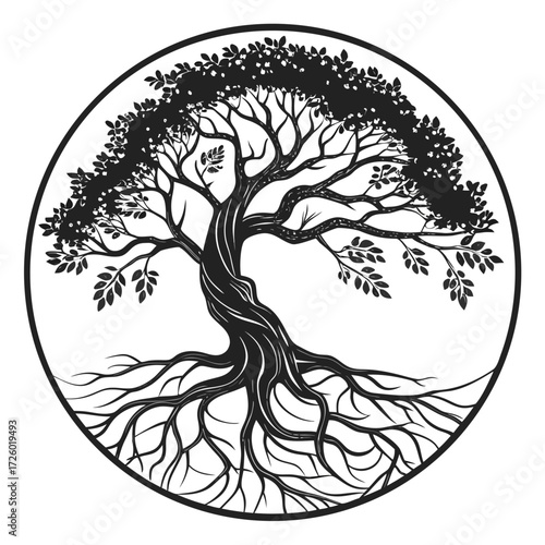 Majestic tree of life silhouette, embodying growth, strength, and interconnectedness, perfect for branding, logos, and inspiring designs