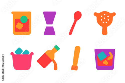 Neon glowing kitchen utensils on black background in modern style