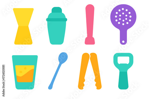 Colorful neon kitchen utensils on gradient background