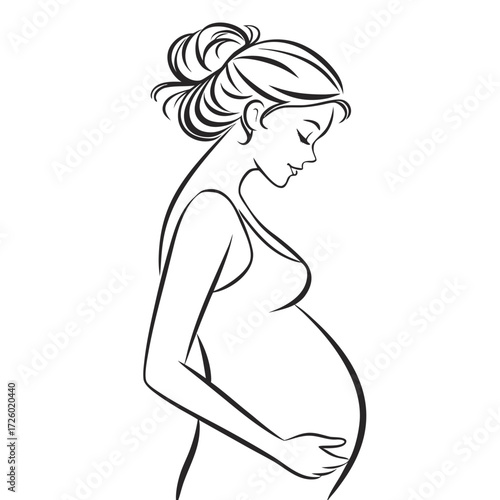 Pregnancy illustration of pregnant woman expecting baby line art maternity silhouette vector design graphic art