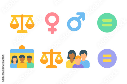 Neon icons of gender equality and diversity in social contexts