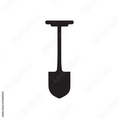 Black silhouette of a garden shovel on white background