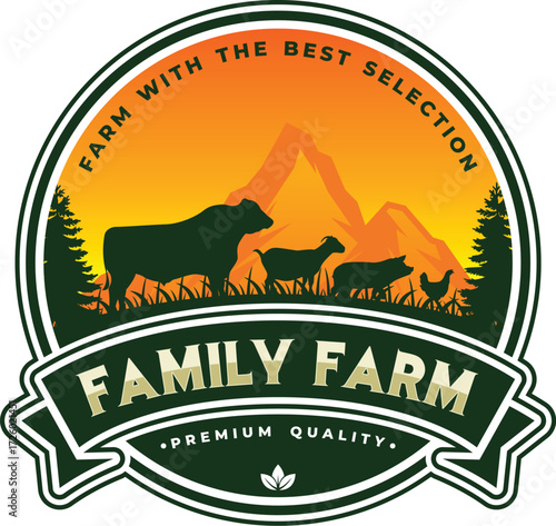 Vintage family farm logo, animal farm logo