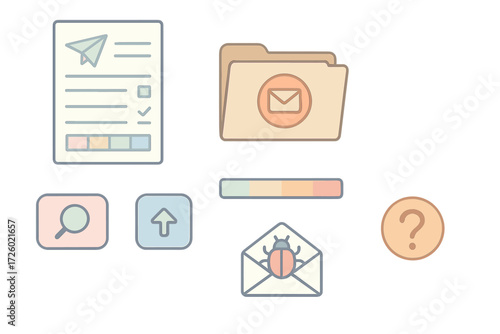 Email Security Overview. Isometric vector illustration set Spam quarantine report: daily spam summary sheet, mail quarantine