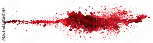 Red blood stain with splatter and drops, isolated on transparent cutout background