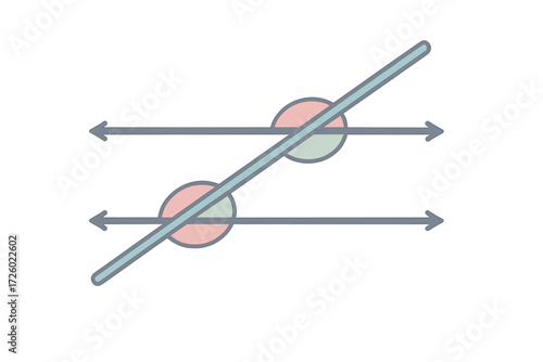 Parallel Lines Diagram. Isometric vector illustration set Parallel Lines with Transversal: two parallel lines drawn, transversal