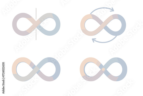 Infinity Flow. Isometric vector illustration set Infinity Symbol Concept: smooth infinity loop shape, glowing endless curve,