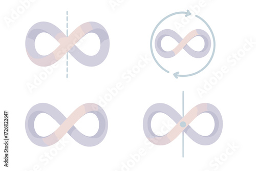 Infinity Flow. Isometric vector illustration set Infinity Symbol Concept: smooth infinity loop shape, glowing endless curve,
