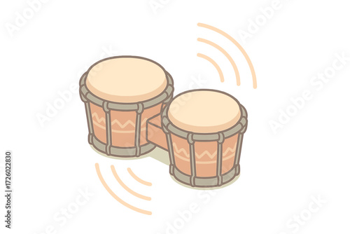 Bongo Drums Illustration. Isometric vector illustration set Bongo Drum Instrument: pair of small connected drums, wooden shells