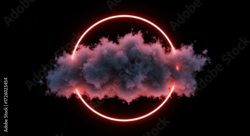 A dark cloud is centered within a glowing red circle against a black background.