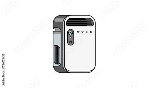 A modern, compact white and grey portable air purifier with a control panel, depicted in a clean vector illustration style.