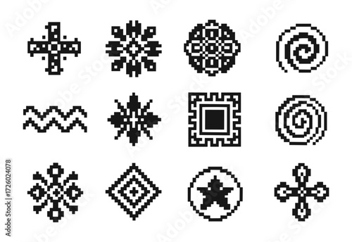Pixel art geometric patterns: unique black and white designs for digital projects
