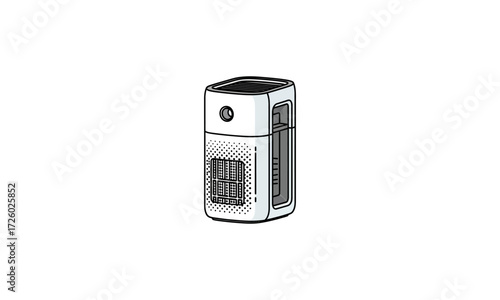 Detailed Line Art Illustration of Modern Air Purifier with Grille and Button.