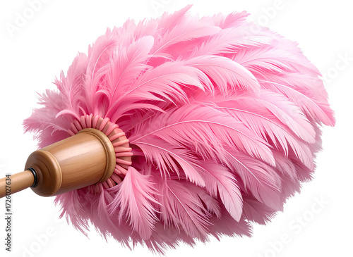 Firefly_Realistic pink feather duster with soft handle grip, isolated on transparent backgrou