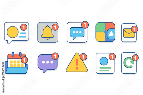 Notification and alert icon set. flat style icons for ui/ux design