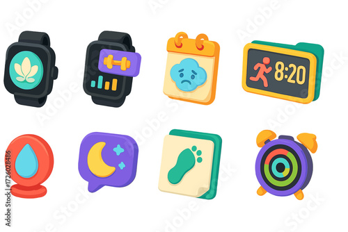 Fitness and wellness 3d icon set: health, exercise, wellness, sports, activity icons