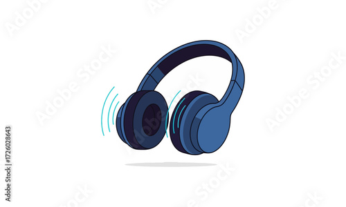 Modern blue wireless over-ear headphones with sound waves, sleek design, audio accessory.