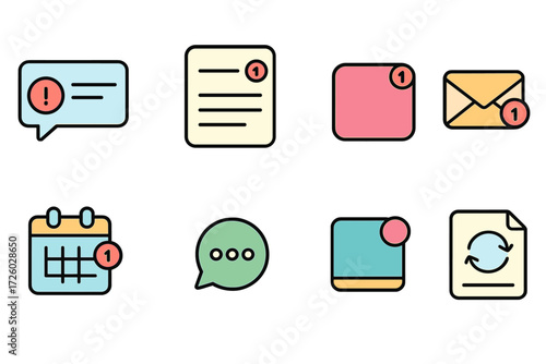 Notification, alert flat icon set. message, update, reminder icon collection