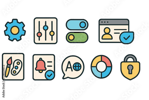 Settings, ui flat icon set. user interface, preferences, tools icons flat collection.