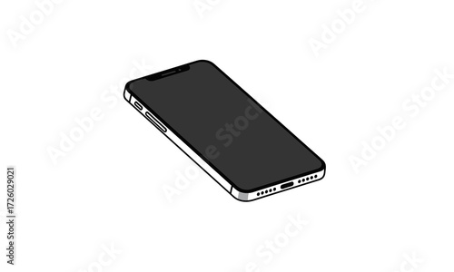 Modern Smartphone with Sleek Design and Black Screen, Isometric View.