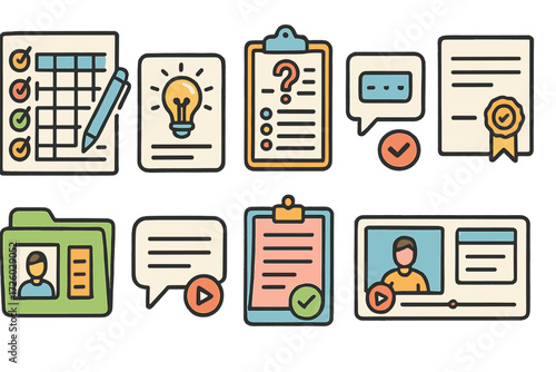 Business and organization planning flat icon set for productivity and management
