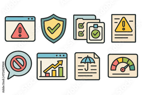 Business, data protection and security icon set. linear, outline style collection