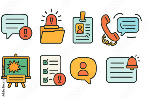 Notification and communication icon set. alert, message flat icons collection