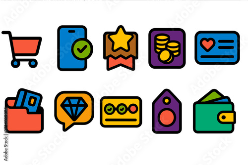 E-commerce, shopping filled icon set. online payment, purchase icons collection