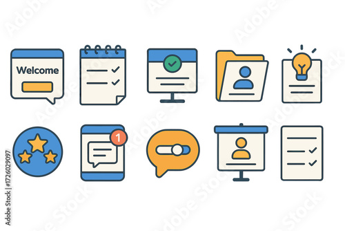 Office, productivity flat icon set. task management, organization icons collection.