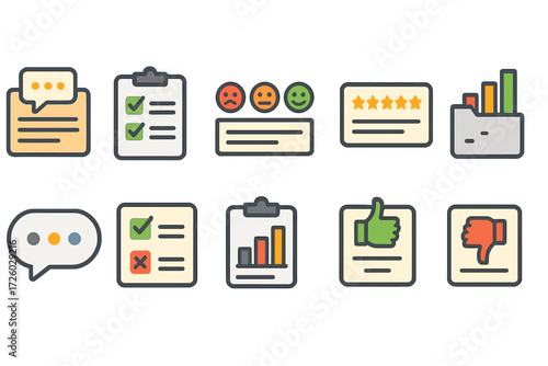 Business, analytics flat icon set. data, feedback, report icons flat collection