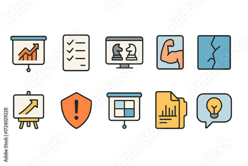 Business and analytics linear icon set. data, graph, analytics line art collection