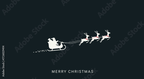Santa Claus and his reindeer in a sleigh, flying in the sky on Christmas, festive illustration