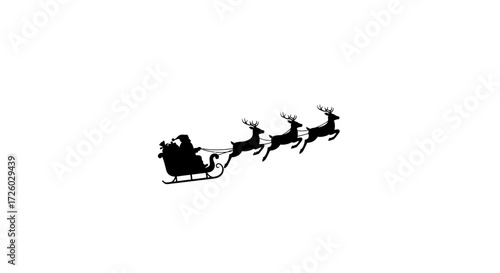 Dynamic silhouette of a beloved festive figure in a traditional sleigh, pulled by a team of graceful reindeer, capturing the essence of winter wonder and holiday celebration