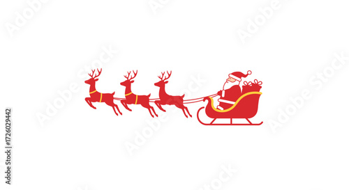 Golden silhouette of Saint Nick in his sleigh, pulled by four majestic reindeer, soaring across the dark night sky, bringing festive magic and holiday cheer to all