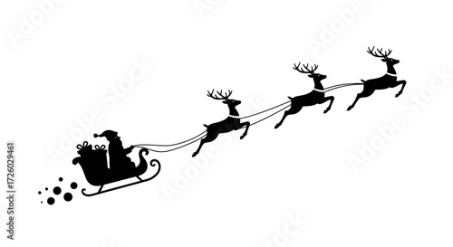 Santa Claus's sleigh and reindeer flying in the sky, delivering gifts on Christmas Eve, vector illustration