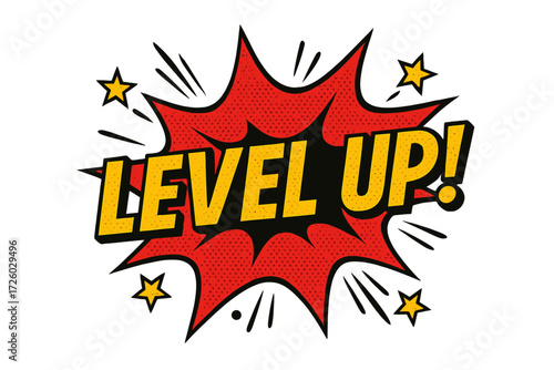 Comic style "level up!" icon set for energetic and playful messages