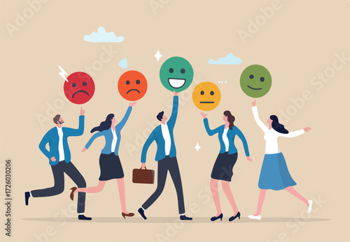 Satisfaction rating, customer feedback review or client survey, employee emotion raking, angry, sad or like, marketing review concept, customer or employee with emoji emotion as user satisfaction