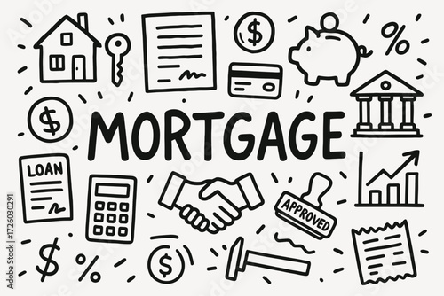 Mortgage finance outline icon set. loan, banking, investments icons collection