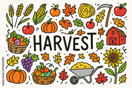 Harvest, autumn icon set. flat icons for farming and seasonal decorations