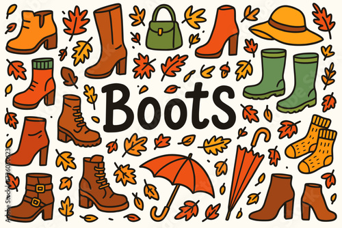 Autumn boots silhouette icon set. fall fashion, footwear silhouette collection.