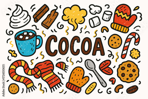Cocoa, chocolate flat icon set. winter, warm drink elements in flat style