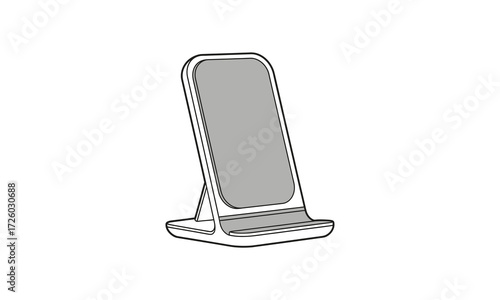 Simple Smartphone Mirror Stand, Gray Reflection, White Base.