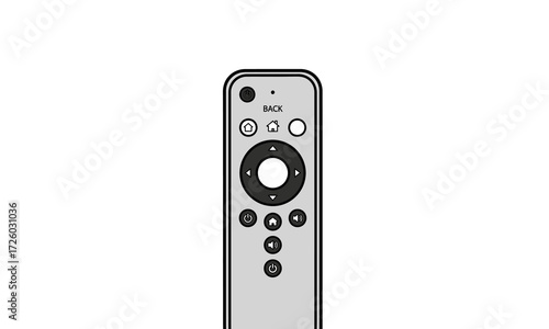 Sleek Modern Remote Control with Circular Navigation and Button Array.