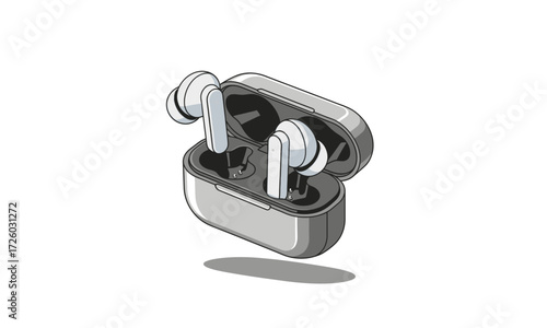Sleek Wireless Earbuds in Charging Case, Modern Design, Metallic Finish, Audio Technology.