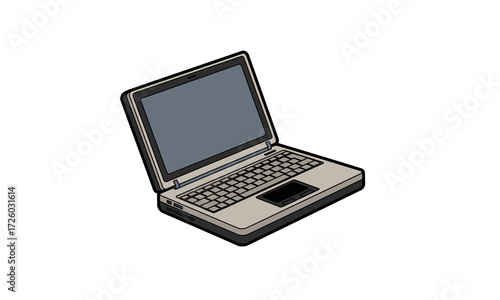 Stylized Open Laptop with Dark Screen, Black Keyboard, and Silver Base.