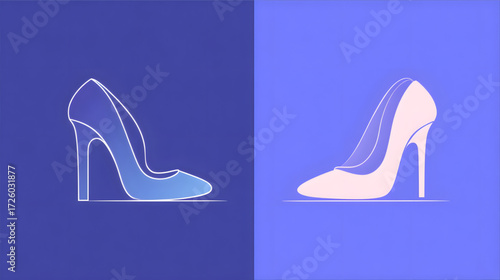 Outline and Solid Illustration of a Fashionable Stiletto Shoe.