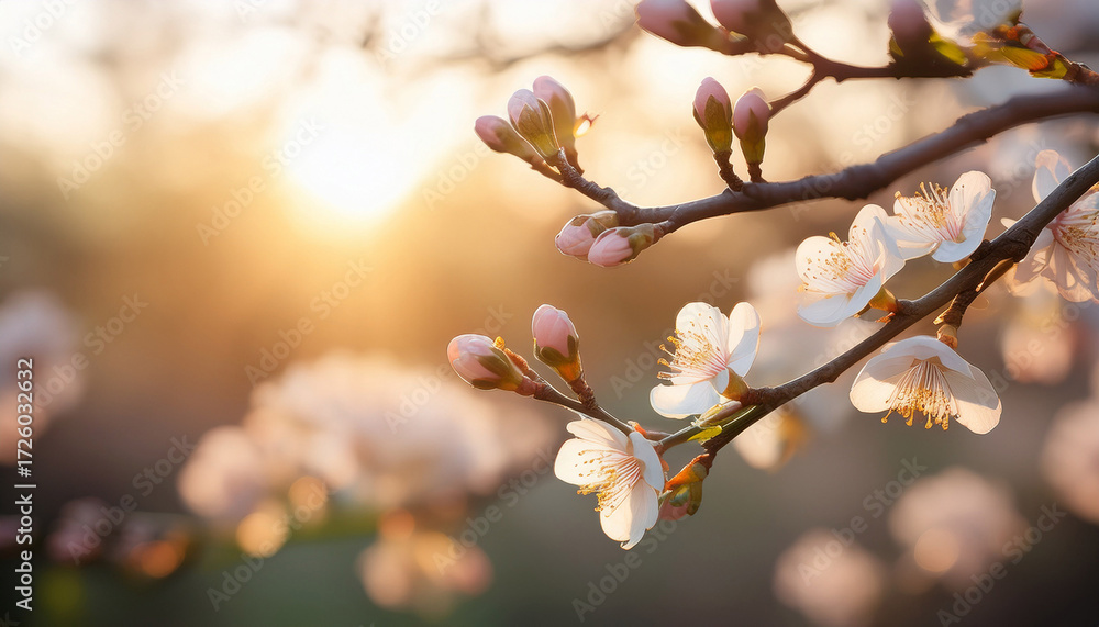 Fototapeta premium Spring S Gentle Awakening A Delicate Tree Branch Adorned With Burgeoning Buds Signaling The Arrival Of New Life And The Refreshing Of Nature