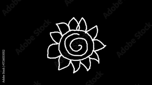 hand drawn scribble sun flower on black