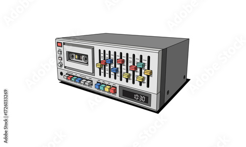 Vintage Stereo Cassette Player with Graphic Equalizer and Colorful Controls.