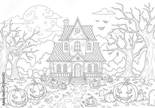Halloween Haunted House Coloring Book Page for Kids A Spooky Coloring Adventure